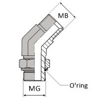 BCMCY4 : Coude 45° orientable mâle BSP x mâle GAZ CYLINDRIQUE + joint torique + bague anti-extrusion