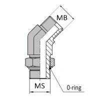 BCMSA4 : Coude 45° orientable mâle BSP x mâle SAE + joint torique