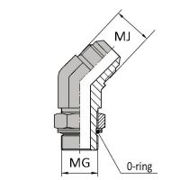 JCMCY4 : Coude 45° orientable mâle JIC x mâle GAZ CYLINDRIQUE + joint torique + bague anti-extrusion