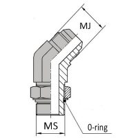JCMSA4 : Coude 45° orientable mâle JIC x mâle SAE + joint torique + contre écrou