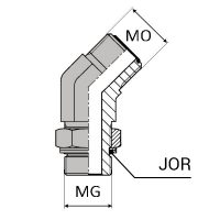 OCMCY4 : Coude 45° orientable mâle ORFS x mâle GAZ CYLINDRIQUE + joint torique + bague anti-extrusion