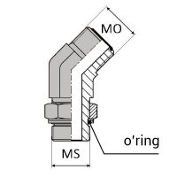 OCMSA4 : Coude 45° orientable mâle ORFS x mâle SAE + joint torique