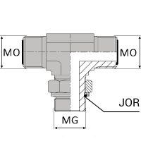 OTMCY : Té orientable mâle ORFS x mâle GAZ CYLINDRIQUE + joint torique + bague anti-extrusion x mâle ORFS orientable