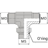 OTMSA : Té mâle orientable ORFS x mâle SAE + joint torique x mâle ORFS orientable