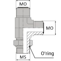 OTMSAR : Té renversé orientable mâle ORFS x mâle ORFS x mâle SAE + joint torique